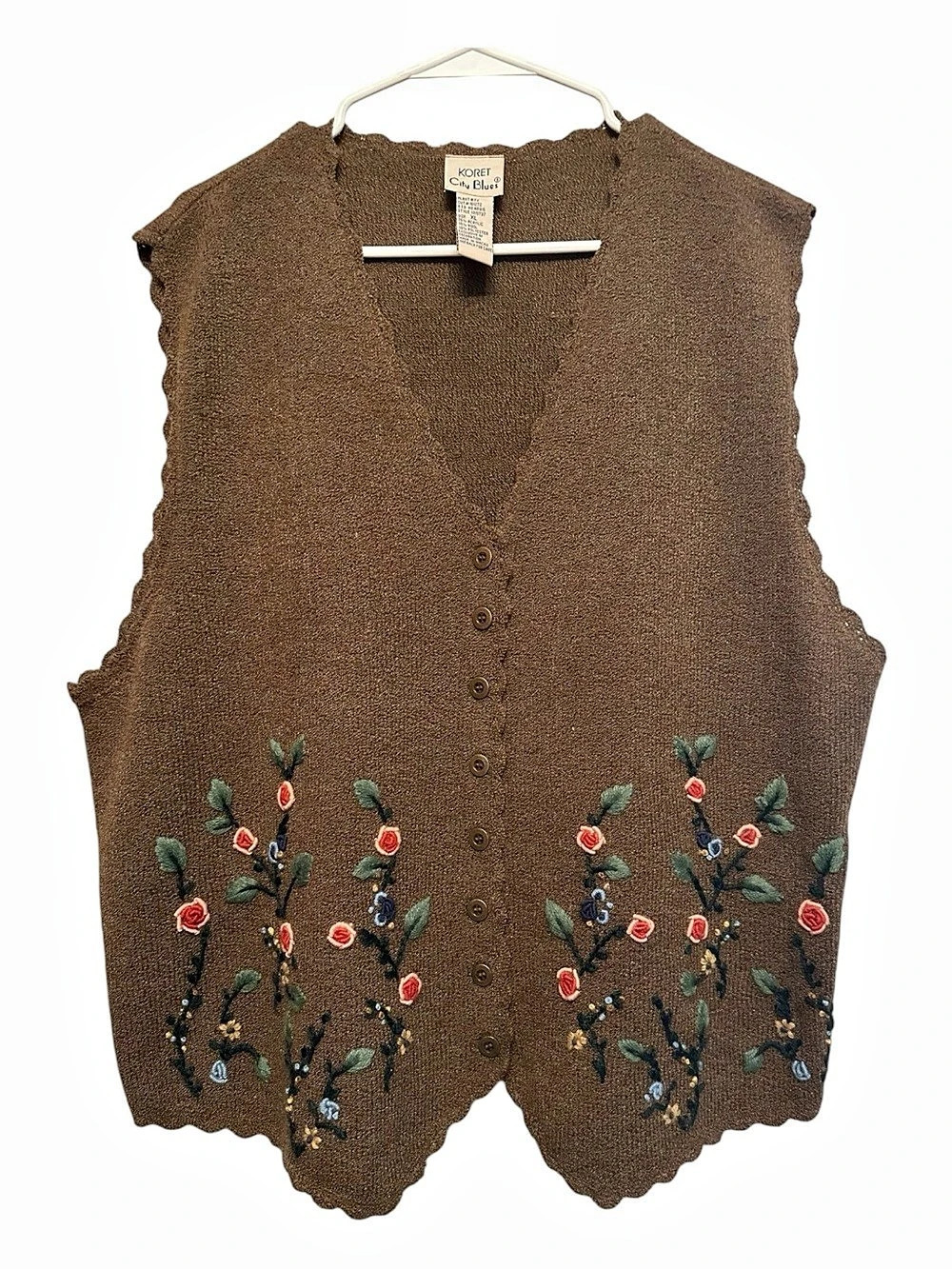 Vintage 90’s Koret City Blues Embroidered Brown Sweater Vest XL